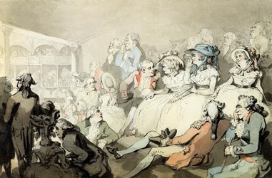 Ein Publikum schaut ein Theaterstück, ca. 1785